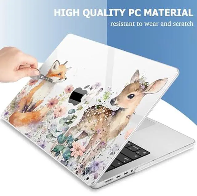 Alt view image 4 of 5 - Mektron for M4 MacBook Pro 14-inch Case 2024 A3112 A3401 A3185 Fits 2023/2021 M3 A2918 A2992 M2 A2779 M1 A2442 Pro/Max, Printed Plastic Hard Shell Laptop Cover, Fox and Deer