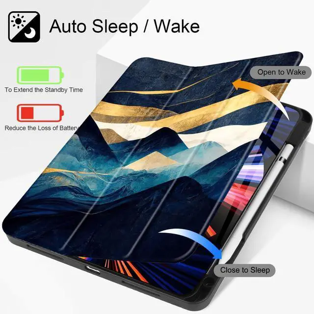 Alt view image 2 of 5 - May Chen Case for iPad Pro 13-inch 2024 5th Generation M4 Chip, [Built Pencil Holder Supports Pencil 2/USB-C] Soft TPU Back Cover with Trifold Stand Support Auto Wake/Sleep, Mountain P335