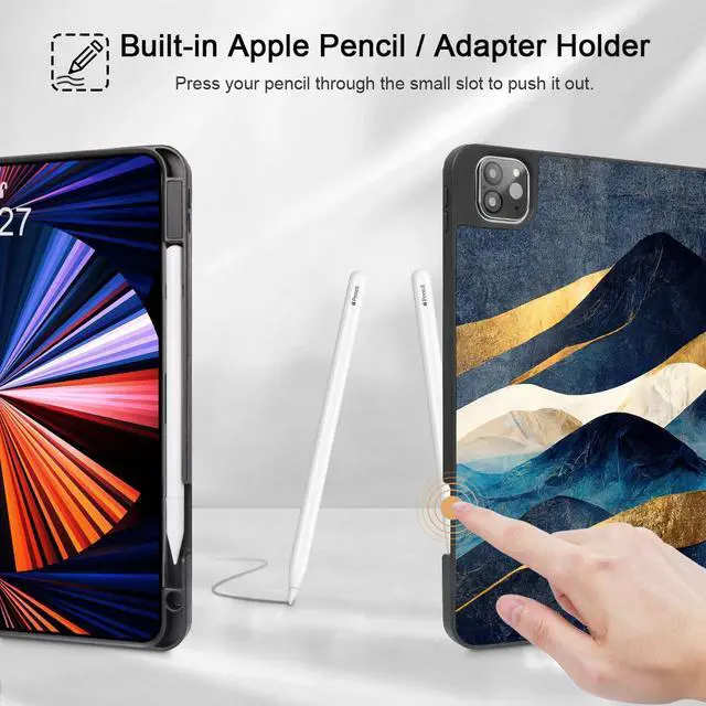 Alt view image 3 of 5 - May Chen Case for iPad Pro 13-inch 2024 5th Generation M4 Chip, [Built Pencil Holder Supports Pencil 2/USB-C] Soft TPU Back Cover with Trifold Stand Support Auto Wake/Sleep, Mountain P335