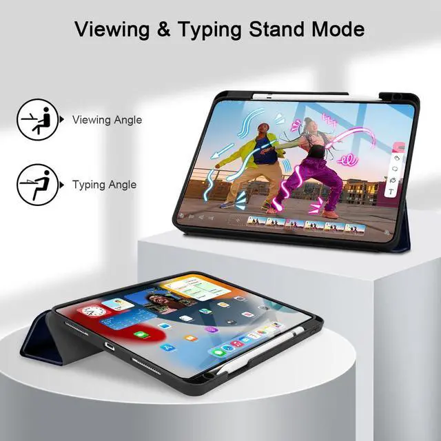 Alt view image 5 of 5 - May Chen Case for iPad Pro 13-inch 2024 5th Generation M4 Chip, [Built Pencil Holder Supports Pencil 2/USB-C] Soft TPU Back Cover with Trifold Stand Support Auto Wake/Sleep, Mountain P335