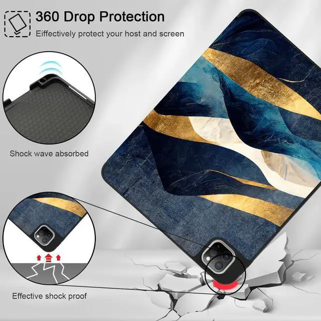 Alt view image 4 of 5 - May Chen Case for iPad Pro 13-inch 2024 5th Generation M4 Chip, [Built Pencil Holder Supports Pencil 2/USB-C] Soft TPU Back Cover with Trifold Stand Support Auto Wake/Sleep, Mountain P335