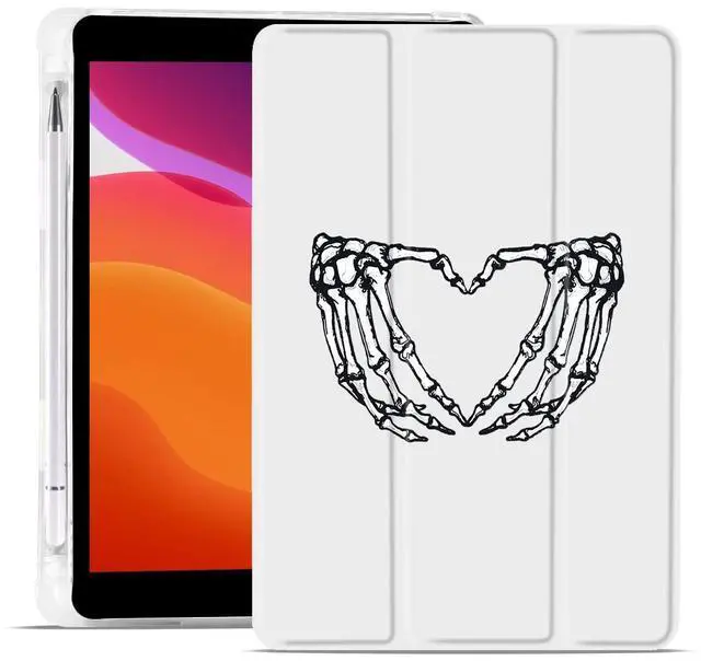Main image of MAYCARI Love Skeleton Bones Case foriPad Pro 12.9 Inch 2022/2021/2020 with Pencil Holder, Cute iPad Pro 6th/5th/4th Generation Protective Case with Soft TPU Back, Auto Sleep/Wake Cover Slim Shell