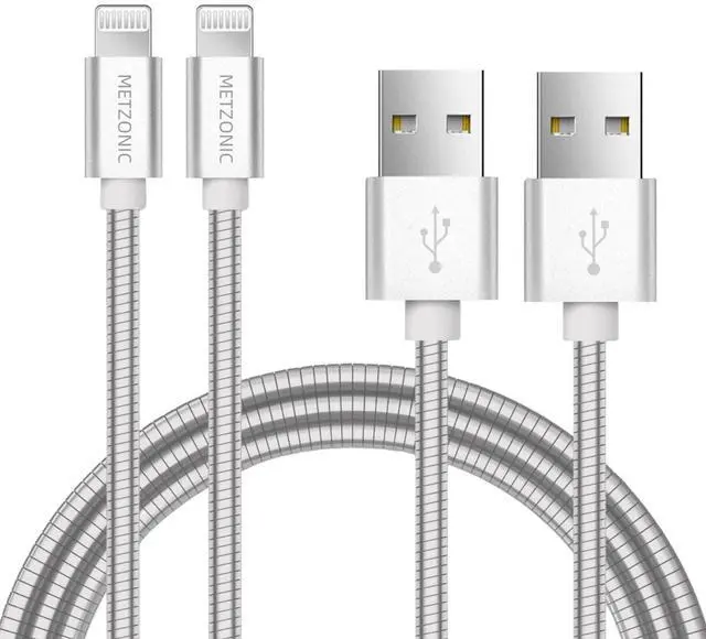 Main image of METZONIC MFi Certified Charger Cable[2 Pack, 6.6 Feet] Metal Braided USB Cable with Insulation Coated Steel Jacket, Strong & Fast Charging Data Transfer Cord Compatible with iPhone/iPad