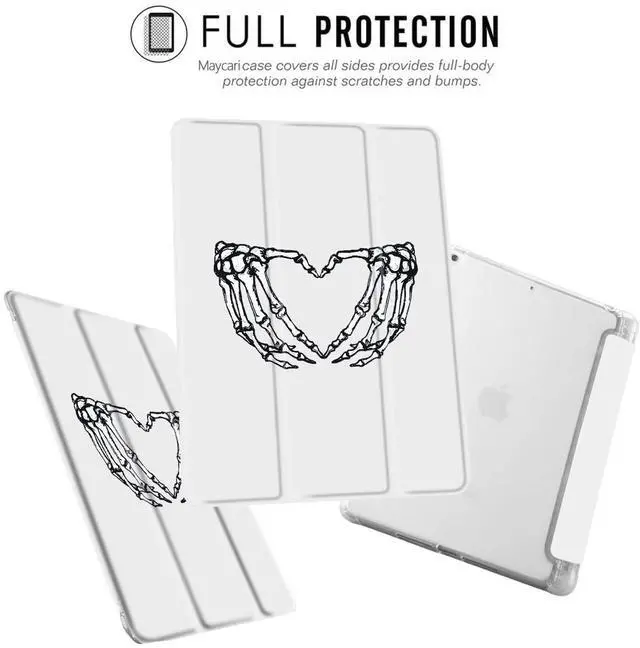 Alt view image 2 of 5 - MAYCARI Love Skeleton Bones Case foriPad Pro 12.9 Inch 2022/2021/2020 with Pencil Holder, Cute iPad Pro 6th/5th/4th Generation Protective Case with Soft TPU Back, Auto Sleep/Wake Cover Slim Shell