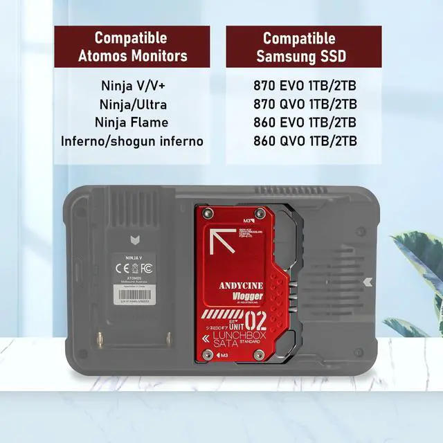 Alt view image 3 of 5 - Lunchbox II SATA SSD Case, Compatibel with Atomos Ninja V, V+, Ninja Flame, Ninja Inferno, Shogun Inferno, for 860 EVO/QVO 1/2TB, 870 EVO/QVO 1/2TB SSD