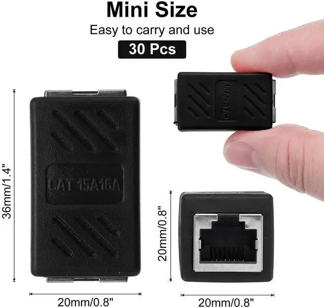 Alt view image 2 of 5 - MECCANIXITY 30 Pack RJ45 Ethernet Coupler, Female to Female Cat6 Coupler Ethernet Extension Adapter Network Connector for Cat8/Cat7/Cat6/Cat5e/Cat5,Black