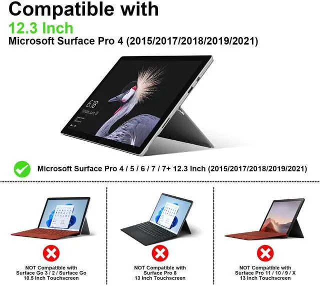 Alt view image 2 of 5 - NANRUIL for Microsoft Surface Pro 4/5/6/7/7 Plus + 12.3 inch Case 2015/2017/2018/2019/2021 Genuine Leather Cover Protective Shell Compatible with Type Cover Keyboard and Pencil Holder.Red