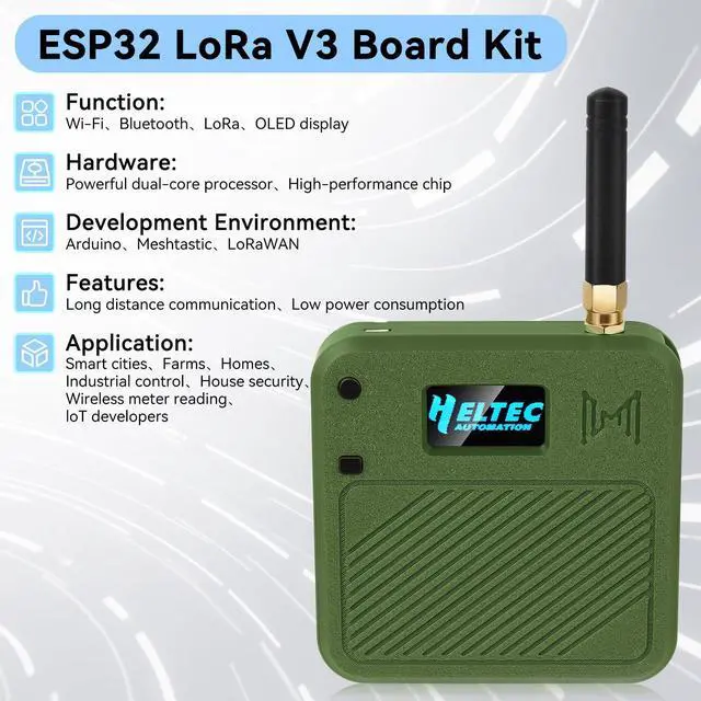 Alt view image 2 of 5 - 2 Pack ESP32 LoRa V3 Development Board with 915MHz Antennas + 3000mAh Battery + Meshtastic Case, ESP32-S3 SX1262 Integrated WiFi Bluetooth OLED Display for Arduino LoRaWAN IOT (N32 Version, Green)