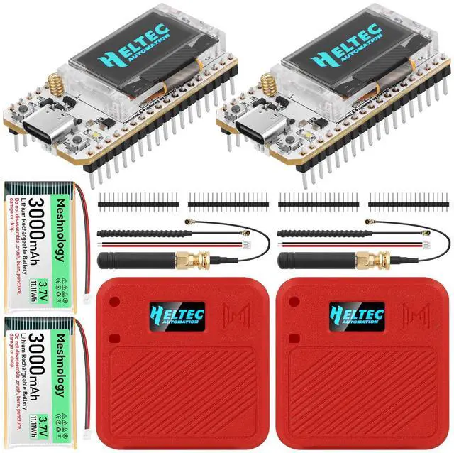 Main image of 2 Pack ESP32 LoRa V3 Development Board with 915MHz Antennas + 3000mAh Battery + Meshtastic Case, ESP32-S3 SX1262 CP2102 Integrated WiFi Bluetooth OLED Display for Arduino LoRaWAN IOT (N32, Red)