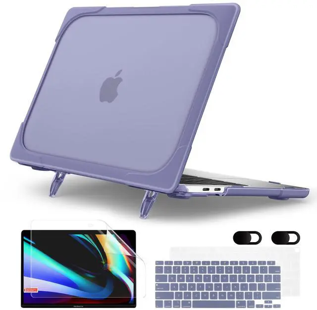 Main image of MEEgoodo for MacBook Air 13 inch Case 2021 2020 2019 2018 Release A2337 M1 A2179 A1932 with Retina & Touch ID, Heavy Duty Rugged Shockproof Plastic Hard Shell with Fold Kickstand, Lavender Gray
