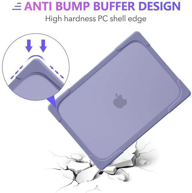 Alt view image 4 of 5 - MEEgoodo for MacBook Air 13 inch Case 2021 2020 2019 2018 Release A2337 M1 A2179 A1932 with Retina & Touch ID, Heavy Duty Rugged Shockproof Plastic Hard Shell with Fold Kickstand, Lavender Gray