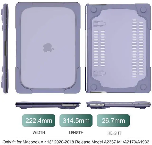 Alt view image 5 of 5 - MEEgoodo for MacBook Air 13 inch Case 2021 2020 2019 2018 Release A2337 M1 A2179 A1932 with Retina & Touch ID, Heavy Duty Rugged Shockproof Plastic Hard Shell with Fold Kickstand, Lavender Gray