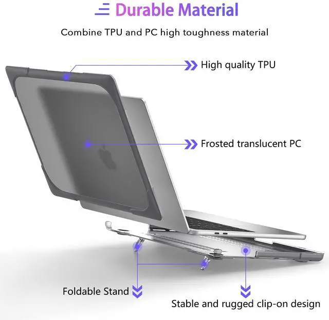 Alt view image 3 of 5 - MEEgoodo for MacBook Air 13 inch Case 2021 2020 2019 2018 Release A2337 M1 A2179 A1932 with Touch ID Heavy Duty Rugged Shockproof Plastic Hard Shell with Fold Kickstand for MacBook Air 13.3, Gray