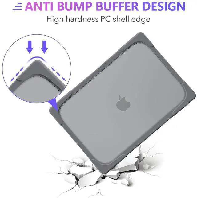 Alt view image 4 of 5 - MEEgoodo for MacBook Air 13 inch Case 2021 2020 2019 2018 Release A2337 M1 A2179 A1932 with Touch ID Heavy Duty Rugged Shockproof Plastic Hard Shell with Fold Kickstand for MacBook Air 13.3, Gray