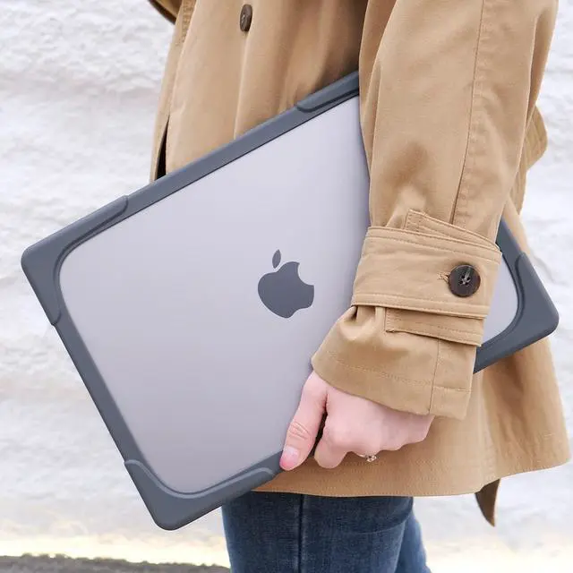 Alt view image 5 of 5 - MEEgoodo for MacBook Air 13 inch Case 2021 2020 2019 2018 Release A2337 M1 A2179 A1932 with Touch ID Heavy Duty Rugged Shockproof Plastic Hard Shell with Fold Kickstand for MacBook Air 13.3, Gray