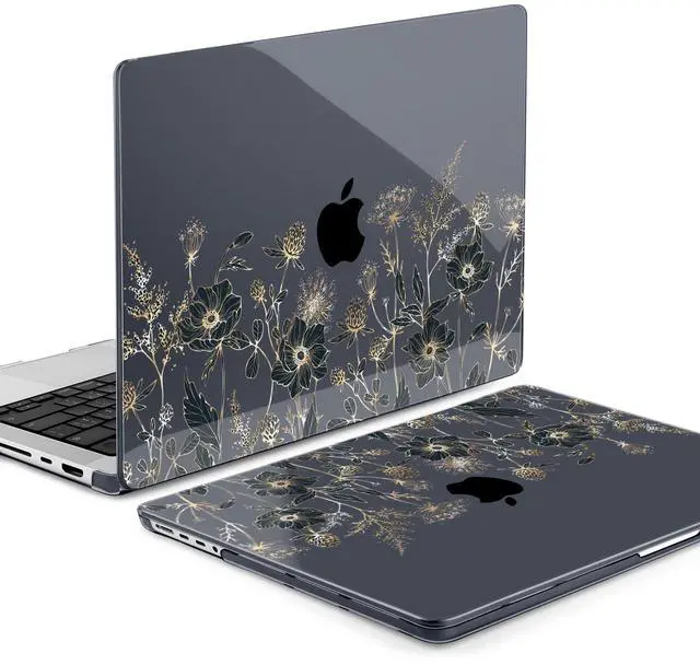 Alt view image 3 of 5 - MEEgoodo for M4 MacBook Pro 14 inch Case 2024 2023 2021, Laptop Hard Shell Cases Fit Model A3112/A3401/A3185/A2918/A2992/A2779/A2442 for M3 M2 M1 Pro/Max,Golden Flowers & Herbs