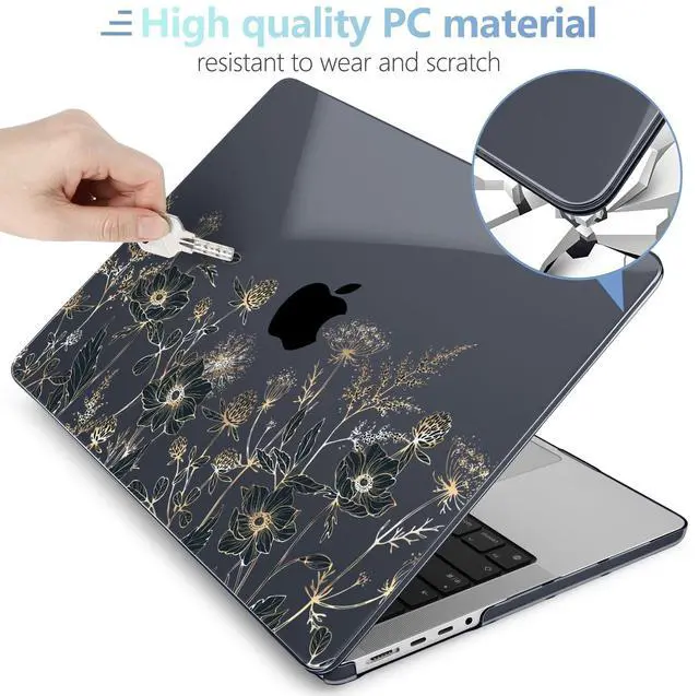 Alt view image 4 of 5 - MEEgoodo for M4 MacBook Pro 14 inch Case 2024 2023 2021, Laptop Hard Shell Cases Fit Model A3112/A3401/A3185/A2918/A2992/A2779/A2442 for M3 M2 M1 Pro/Max,Golden Flowers & Herbs
