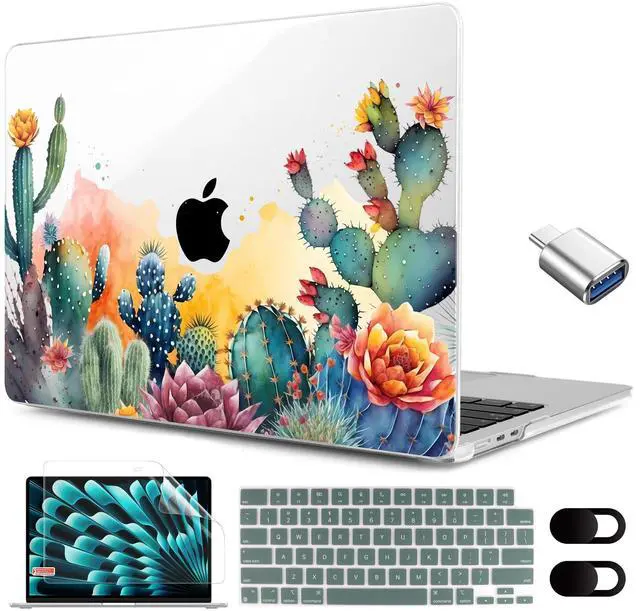 Main image of MEEgoodo for M4/M3/M2 MacBook Air 15.3 inch Case 2025 2024 2023, Case Fit Model (A3241/A3114/A2941) for MacBook Air 15 inch, Laptop Hard Shell with Keyboard Cover, Tropical Cactus