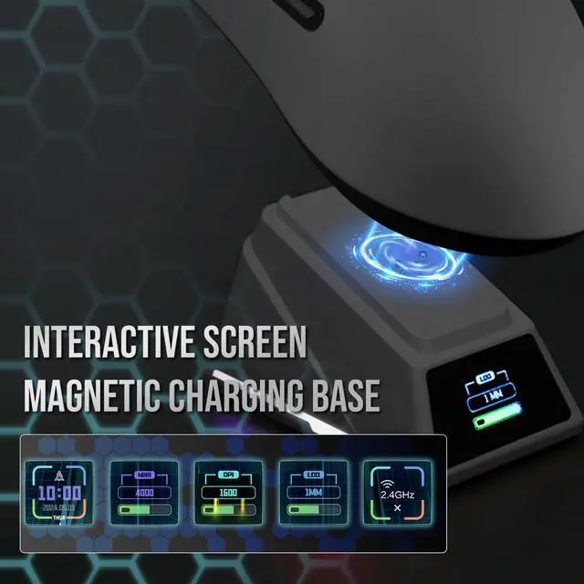 Alt view image 3 of 5 - MechLands AJ159 APEX Wireless Mouse, Lightweight Gaming Mice, with Magnetic Charging Design and Display Screen, 42000 DPI, PAW3950 Sensor, BT/2.4G/Wired Connection, 400mAh Battery (Black)