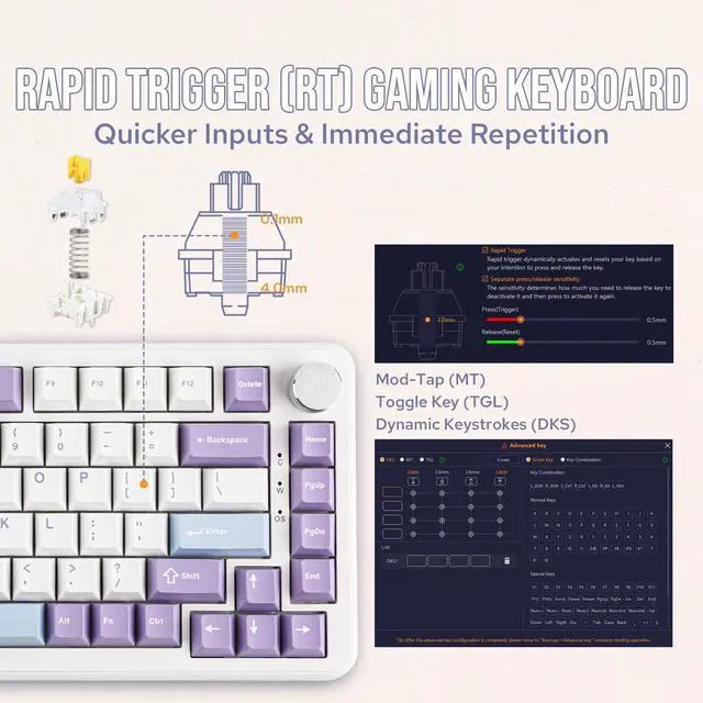 Alt view image 4 of 5 - MechLands AJAZZ AK820 MAX HE Hall Effect Magnetic Gaming Keyboard, Adjustable Actuation, 8KHz Polling Rate, Wired Rapid Fast Keyboard, Creamy Gasket, RGB Backlight, NKRO for Win/Mac (White)
