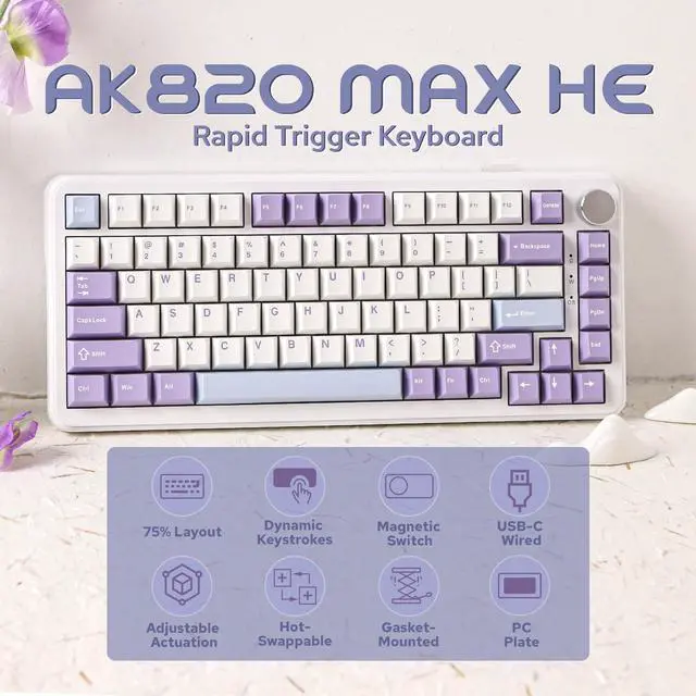 Alt view image 2 of 5 - MechLands AJAZZ AK820 MAX HE Hall Effect Magnetic Gaming Keyboard, Adjustable Actuation, 8KHz Polling Rate, Wired Rapid Fast Keyboard, Creamy Gasket, RGB Backlight, NKRO for Win/Mac (White)