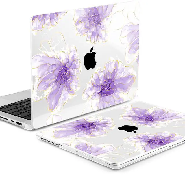 Alt view image 3 of 5 - MEEgoodo Case for M4 MacBook Pro 14 inch Case 2024 2023 2021 A3112/A3401/A3185/A2918/A2992/A2779/A2442 M3 M2 M1 Pro/Max, Laptop Hard Shell Cases Compatible with MacBook Pro 14", Purple Ink Flower