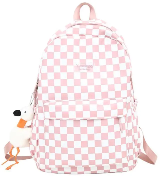Main image of MININAI Y2K Aesthetic Checkered Backpack with Kawaii Pendant Checkerboard Backpack Cute Preppy Laptop Backpack Light Rucksack (One Size,Pink)