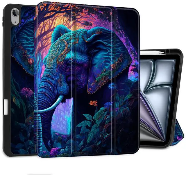Main image of MEEgoodo Case for iPad Air 13 inch 2025 2024 (M3/M2), Tablet Cases with Trifold Stand + Pencil Holder + Auto Wake/Sleep + Soft TPU Back Cover, Elephants