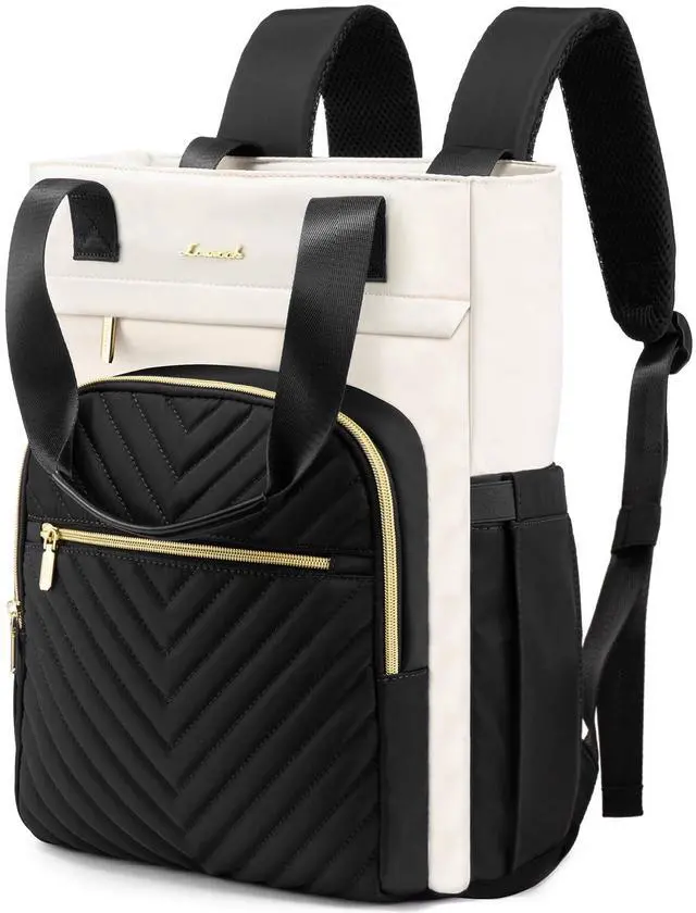 Main image of LOVEVOOK Laptop Backpack for Women, 17.3 Inch Work Business Laptop Bag, Wide Top Open Teacher Nurse Bag with USB Port, Waterproof Computer Backpack Purse for travel, Black-White