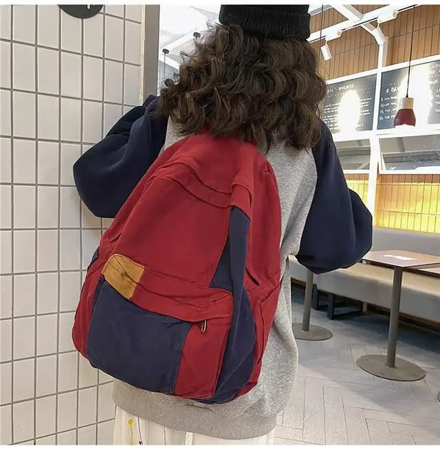Alt view image 2 of 5 - MININAI Vintage Canvas Backpack for Women Men Grunge Hippie Boho Patchwork Backpack College Book Bag Travel Casual Daypack (One Size,Black)