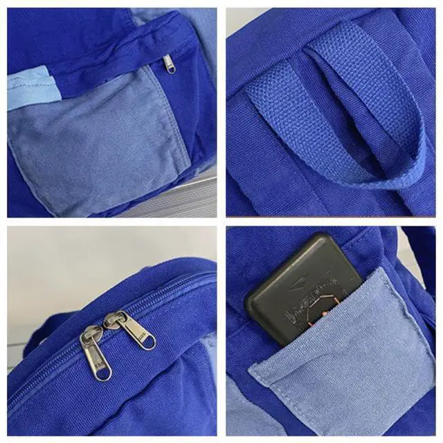 Alt view image 4 of 5 - MININAI Vintage Canvas Backpack for Women Men Grunge Hippie Boho Patchwork Backpack College Book Bag Travel Casual Daypack (One Size,Black)