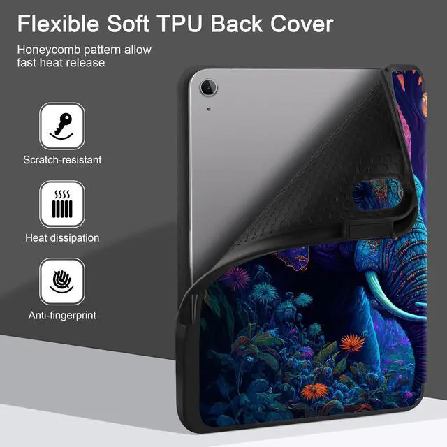 Alt view image 4 of 5 - MEEgoodo Case for iPad Air 13 inch 2025 2024 (M3/M2), Tablet Cases with Trifold Stand + Pencil Holder + Auto Wake/Sleep + Soft TPU Back Cover, Elephants