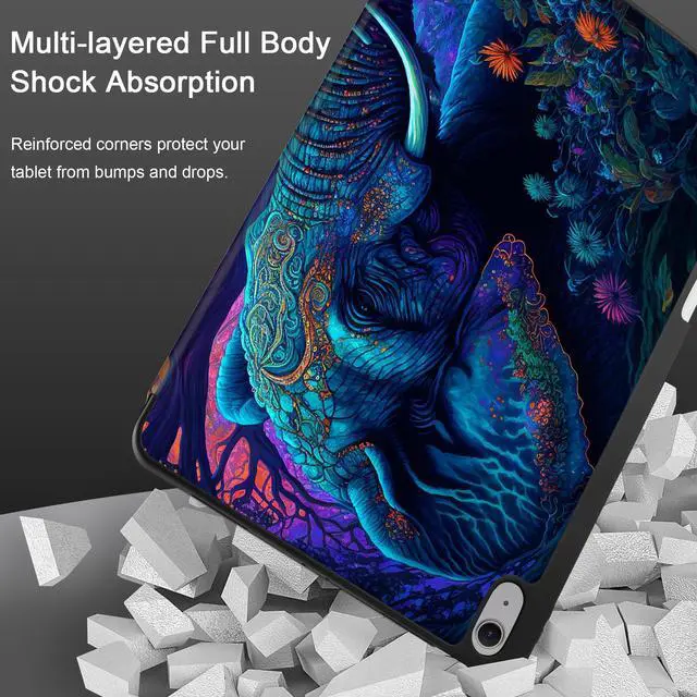 Alt view image 5 of 5 - MEEgoodo Case for iPad Air 13 inch 2025 2024 (M3/M2), Tablet Cases with Trifold Stand + Pencil Holder + Auto Wake/Sleep + Soft TPU Back Cover, Elephants