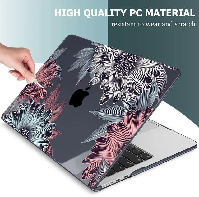Alt view image 4 of 5 - Mektron Designed for 2025/2024/2023 MacBook Air 15 INCH M4 A3241 /M3 A3114 /M2 A2941 Case, Printed Plastic Hard Shell Cover with 15.3" Liquid Retina Display Touch ID, Blooming Chrysanthemums