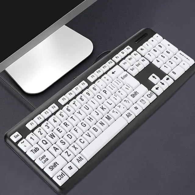 Alt view image 2 of 5 - Luqeeg Large Print Keyboard, USB Wired, 104 Keys Black White High Contrast, Low Vision, Old People Keyboard