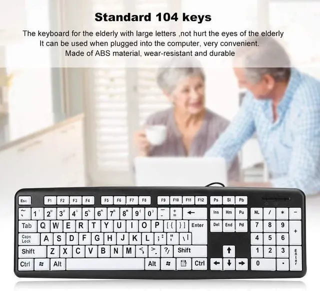 Alt view image 4 of 5 - Luqeeg Large Print Keyboard, USB Wired, 104 Keys Black White High Contrast, Low Vision, Old People Keyboard
