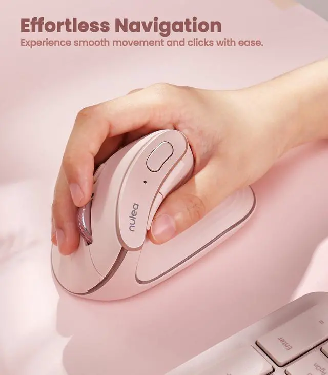 Alt view image 4 of 5 - Nulea M510 Vertical Mouse Wireless, Ergonomic Mouse for Comfy Tracking, 3 Adjustable DPI (800-1200-1600), 2.4G Wireless Vertical Mouse with 6 Buttons, Compatible with Windows, Mac OS, Laptop, PC,Pink