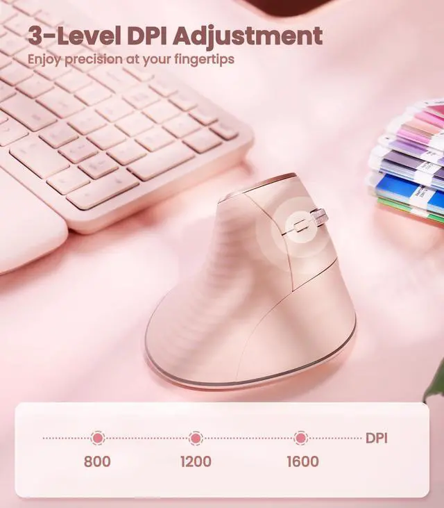 Alt view image 5 of 5 - Nulea M510 Vertical Mouse Wireless, Ergonomic Mouse for Comfy Tracking, 3 Adjustable DPI (800-1200-1600), 2.4G Wireless Vertical Mouse with 6 Buttons, Compatible with Windows, Mac OS, Laptop, PC,Pink