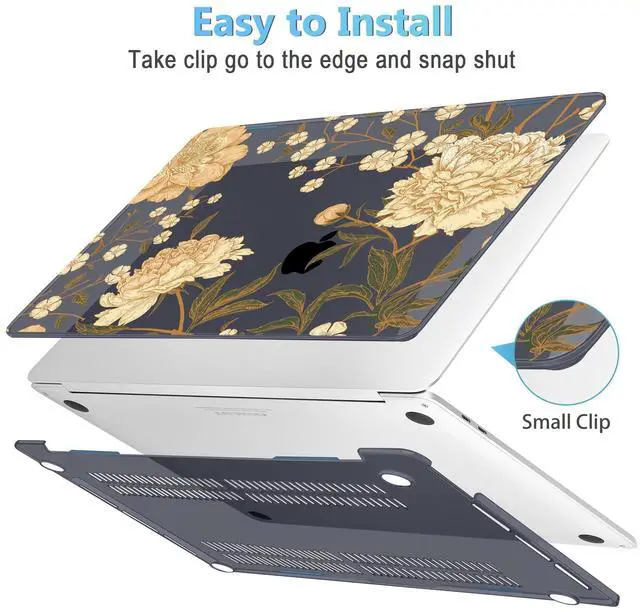 Alt view image 3 of 5 - Mektron Case for MacBook Pro 16 Inch A2141 Cover 2019 Release 16" with Liquid Retina Display/Touch ID, Plastic Hard Shell with Keyboard Skin & Screen Protector & Dust Plug, Peony Flowers C186