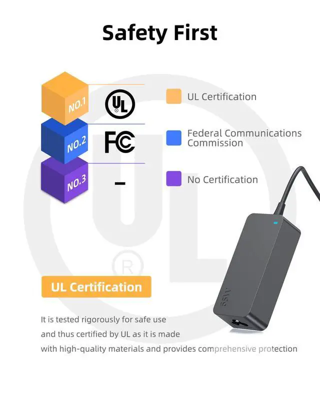 Alt view image 3 of 5 - Fast Charger Fit for Lenovo IdeaPad Flex 5 3 7 CB Laptop, USB C - New Version - 10Ft Extended Sturdy Cable, Power Light, (UL Certified Safety), PD Fast Charging, 14IAU7 15ITL05, 65W, 45W