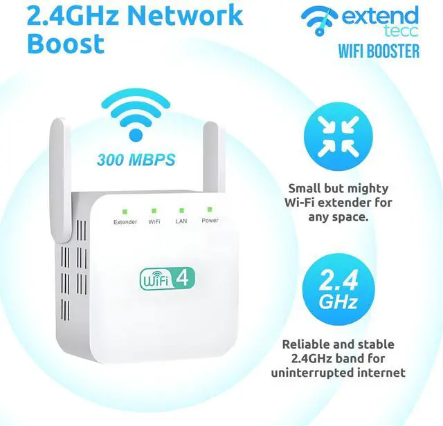 Alt view image 3 of 5 - Extendtecc WiFi Booster Wireless WiFi Extender Signal Booster 300Mbps, Extend Tecc WiFi Repeater Wireless Signal Booster 2.4 GHz Dual Band 4 Antennas 360deg Full Coverage Internet Extender
