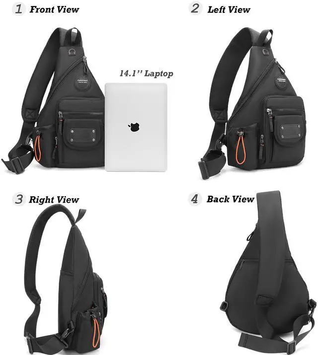 Alt view image 2 of 5 - NICGID Sling Bag Backpack, 13.3'' 14.1'' Laptop Bag Crossbody Shoulder Chest Backpacks Travel Outdoors for Men Women (Grey-2555, 14.1-Inch)