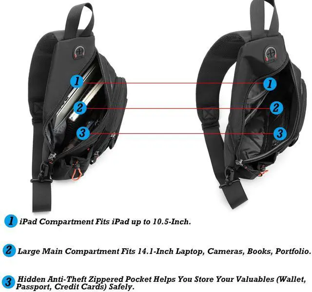 Alt view image 4 of 5 - NICGID Sling Bag Backpack, 13.3'' 14.1'' Laptop Bag Crossbody Shoulder Chest Backpacks Travel Outdoors for Men Women (Grey-2555, 14.1-Inch)