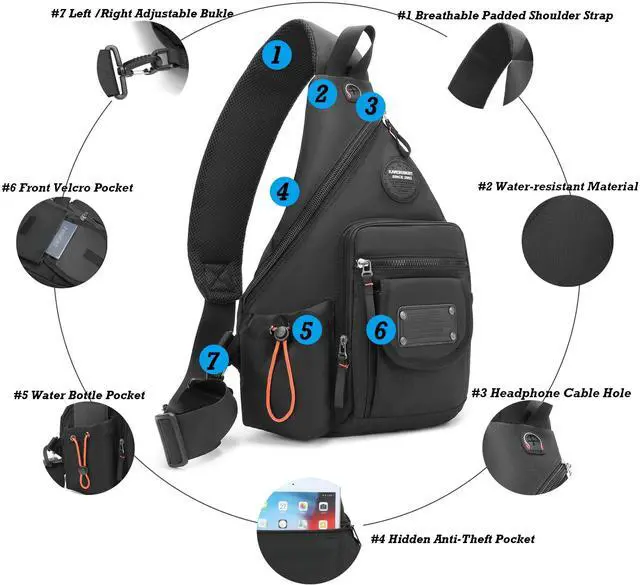 Alt view image 3 of 5 - NICGID Sling Bag Backpack, 13.3'' 14.1'' Laptop Bag Crossbody Shoulder Chest Backpacks Travel Outdoors for Men Women (Grey-2555, 14.1-Inch)