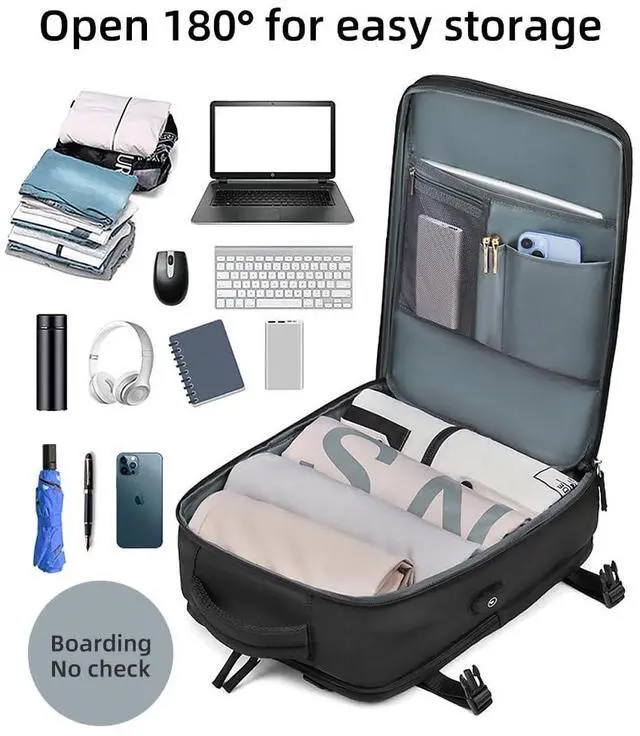 Alt view image 2 of 5 - Makes Large Casual Travel Backpack For Women Men,Carry On Rucksack Flight Approved,Hiking Waterproof Outdoor Sports Daypack Fit 15.6 Inch Laptop Shoes Compartment