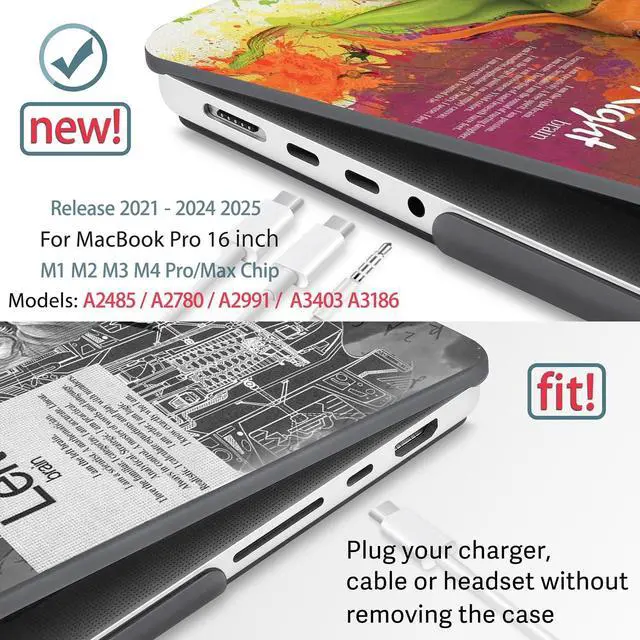 Alt view image 3 of 5 - May Chen Compatible with M3 MacBook Pro 16 A2991 M2 A2780 M1 A2485 Pro/Max with Retina Display Fits Touch ID 2023 2022 2021, Hard Shell Case with Keybaord Cover & Screen Protector, Left Right Brain
