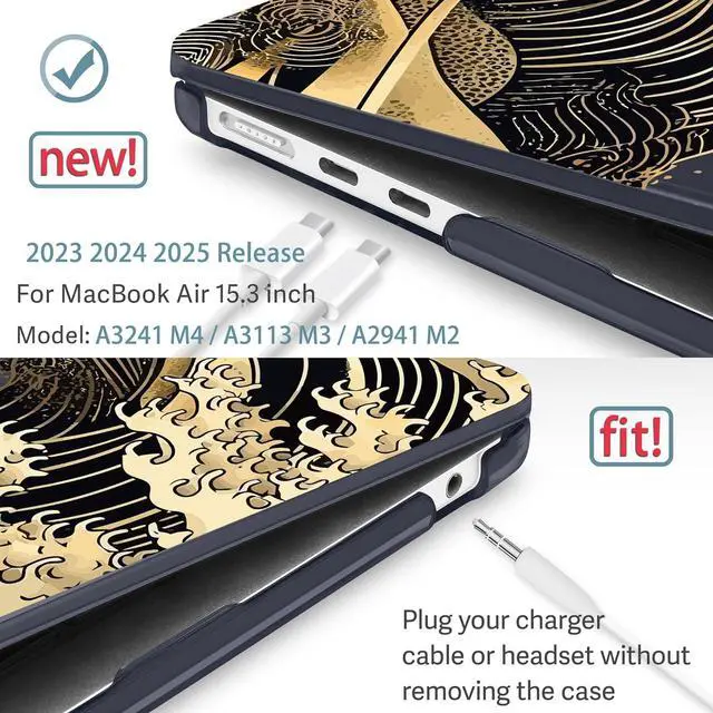 Alt view image 3 of 5 - May Chen Compatible with M4 MacBook Air 15 inch Case 2025 2024 2023 A3241 A3114 M3 A2941 M2 with Liquid Retina Display & Touch ID, Plastic Hard Shell with Keyboard Cover - Black Sea Wave