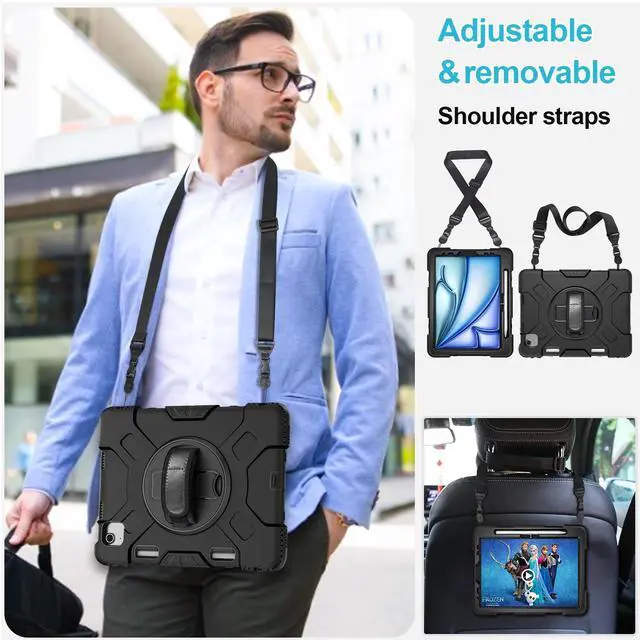 Alt view image 5 of 5 - Case for iPad Air 11 M3 2025 & M2 2024: Cover for iPad Air 5th & 4th Generation 10.9 Inch (2020/2022) with Screen Protector- Stand- Handle- Shoulder Strap- Pencil Holder- Black