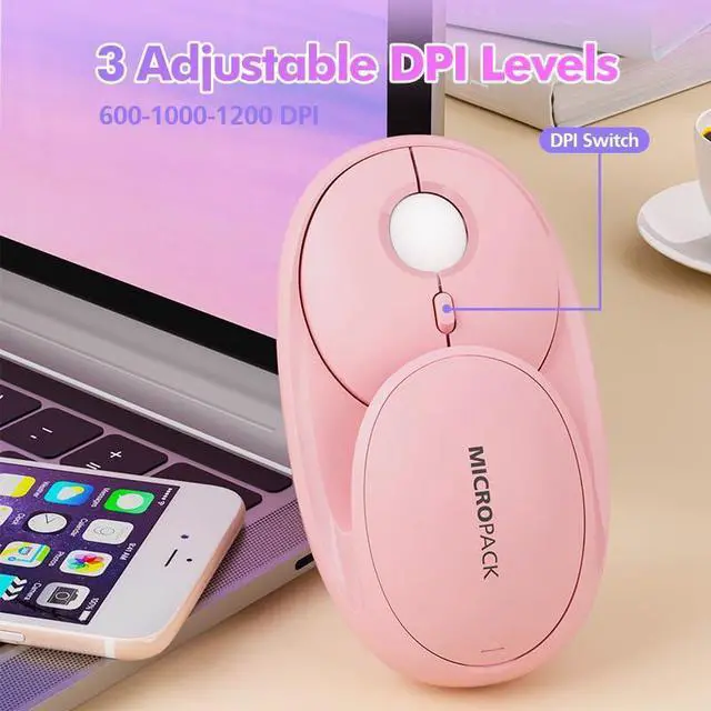 Alt view image 4 of 5 - MICROPACK Digitally Yours Rechargeable Wireless Mouse 2.4G Bluetooth Dual Mode, 2.4GHz Optical Cordless Mice PC, Laptop, Desktop, 3-Level DPI USB Green Mouse with Mirror (MP-720C-GN)