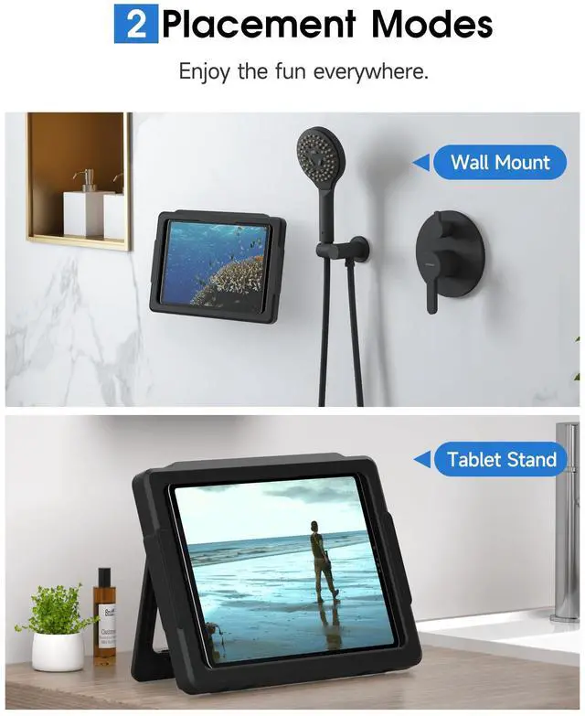 Alt view image 2 of 5 - Mistriddle Shower iPad Holder Waterproof with 480deg Rotation Retractable Adjustable, Wall Mount Up to 11", Shower Tablet Holder for Bathroom Bathtub, 2 Adhesive, Fit for iPad, iPad Pro 11(Black)